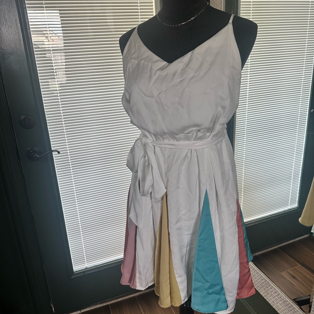 BiBi White Dress with Colorful Panels